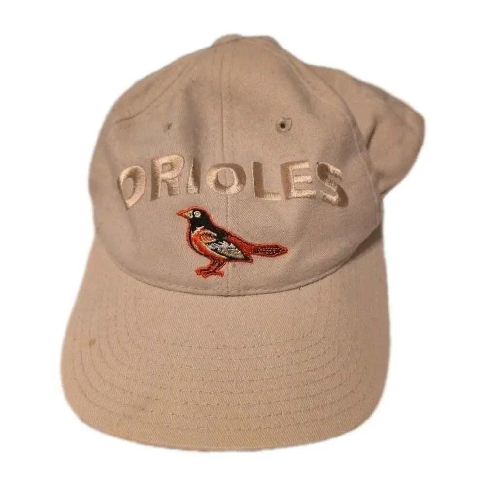Vintage Baltimore Orioles Annco Hat Cap Khaki Tan Realistic Bird Logo 90s MLB